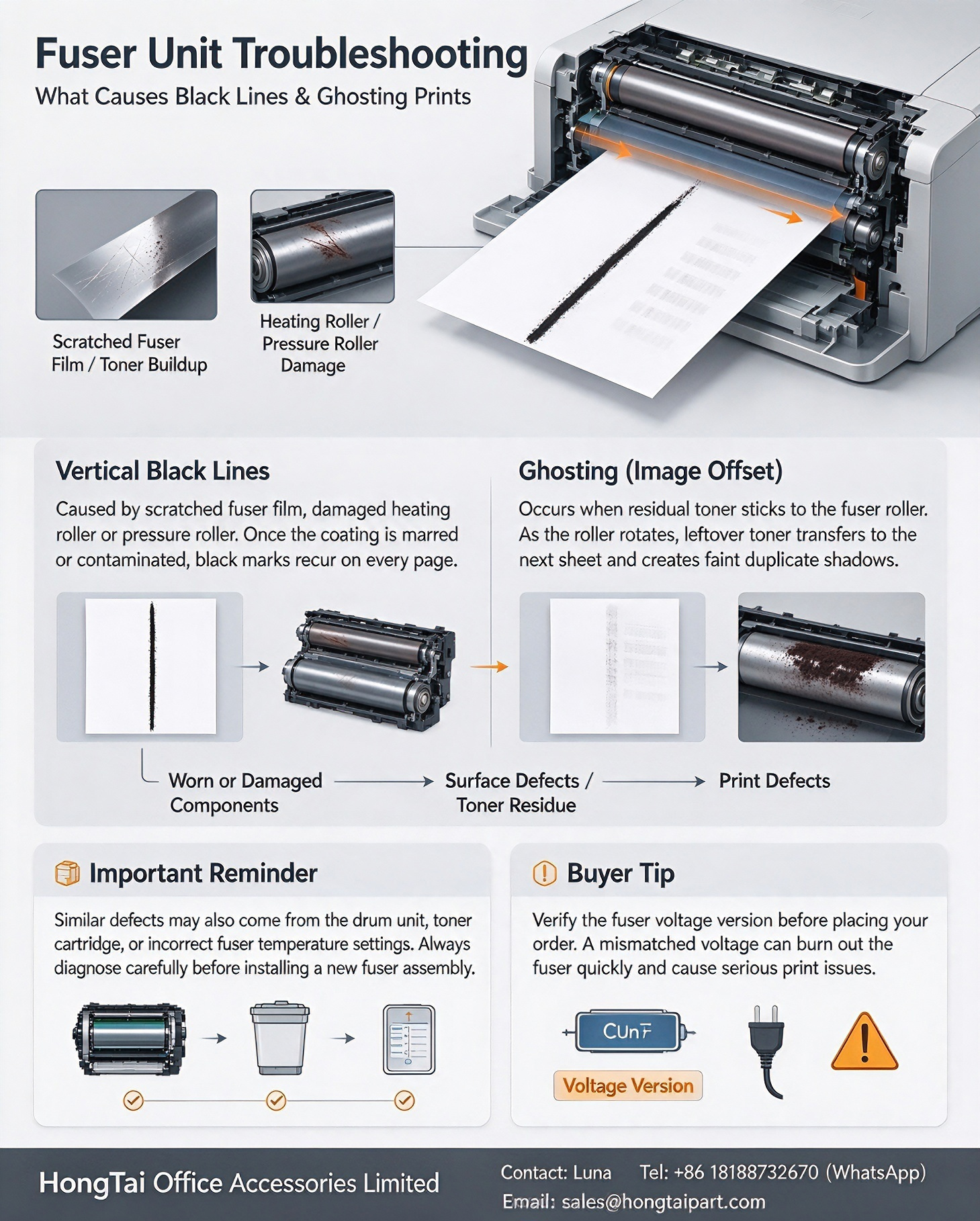 최신 회사 블로그 Fuser Unit Troubleshooting: What Causes Vertical Black Lines & Ghosting on Laser Prints